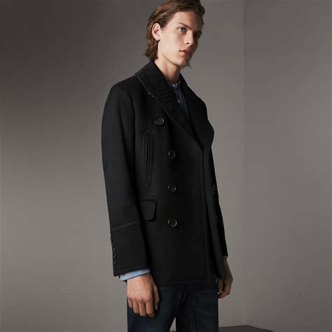 burberry mens coat black|burberry wool pea coats men's.